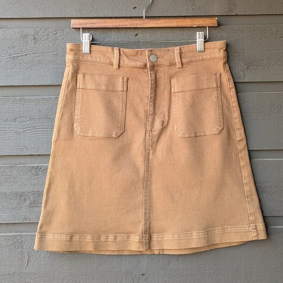Everlane Patch Pocket Skirt Structured Cotton Size 8 Camel Tan - Picture 1 of 8